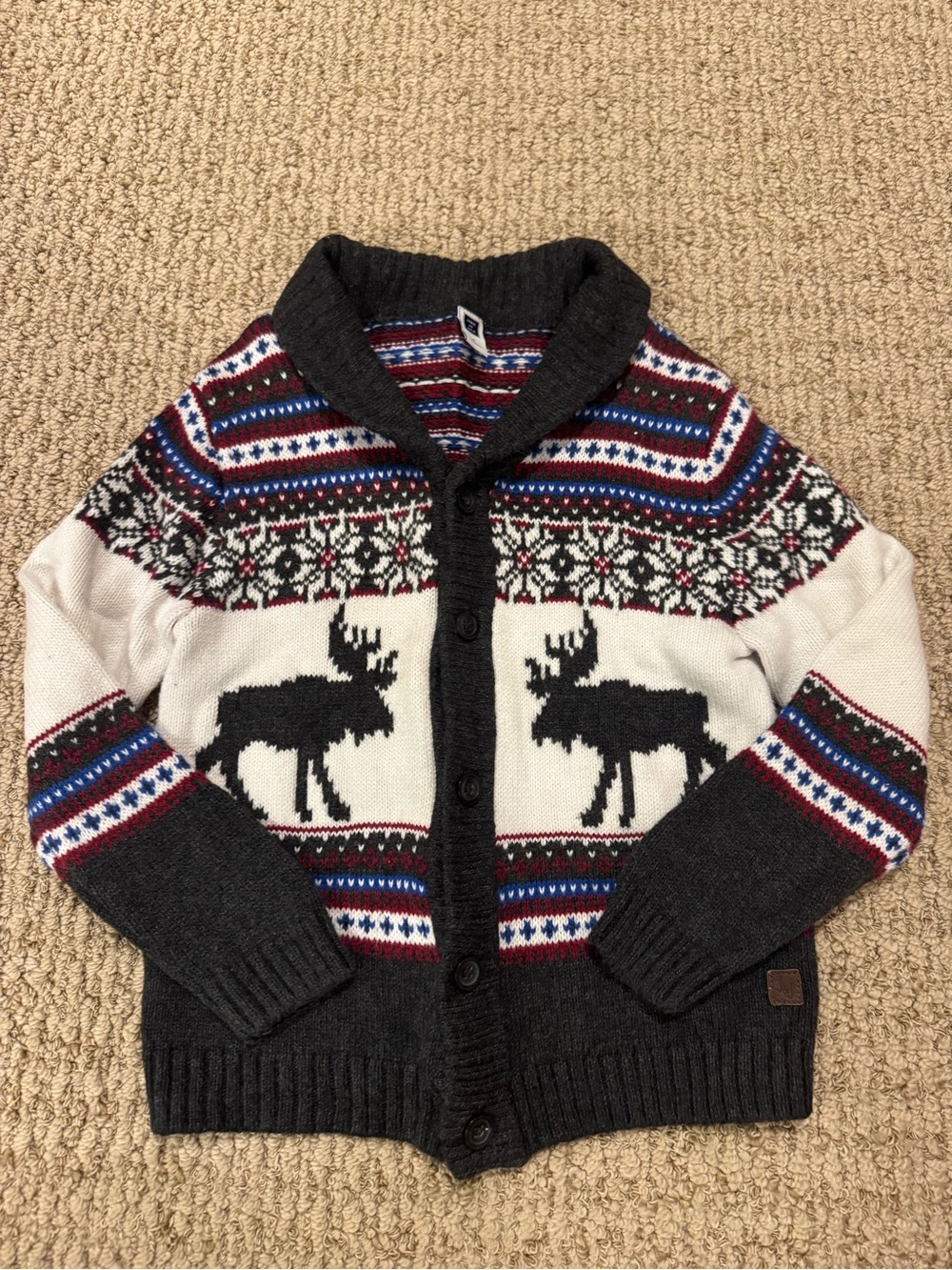 Janie and Jack 4 Shawl Collar Moose Fair Isle Sweater Cardigan